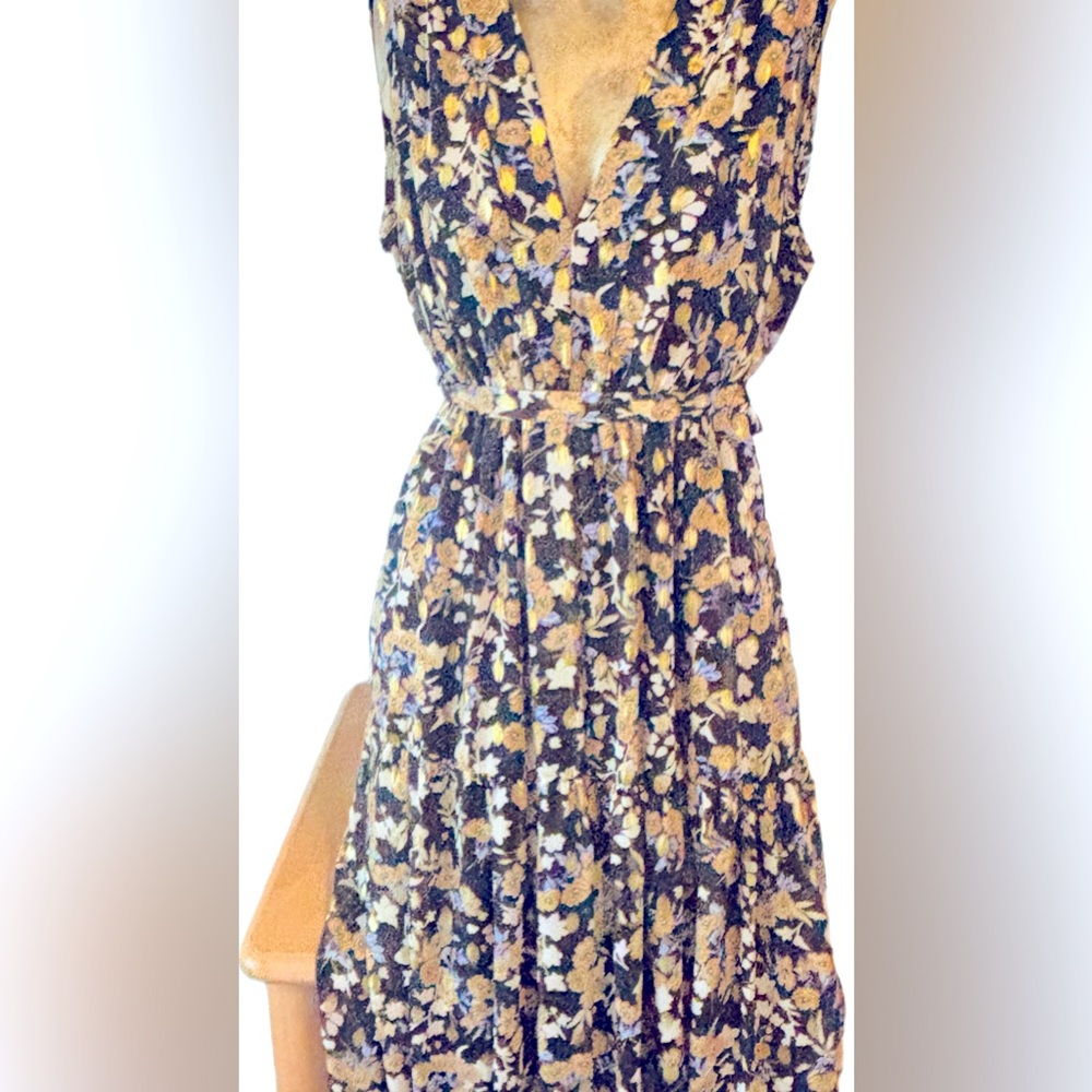Stunning Boho maxi sundress navy floral with gold metallic detail fully lined